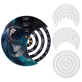 3 molde de silicona de calendario perpetuo de luna de PC, molde de ruleta, para manualidades de resina diy decoración de la pared del hogar