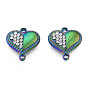 304 Stainless Steel Connector Charms, with Rhinestone, Heart