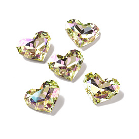 Glass Rhinestone Cabochons, Pointed Back & Back Plated, Faceted, Heart