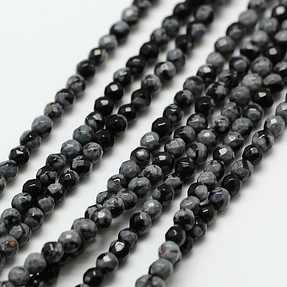 Natural Snowflake Obsidian Bead Strands, Faceted Round