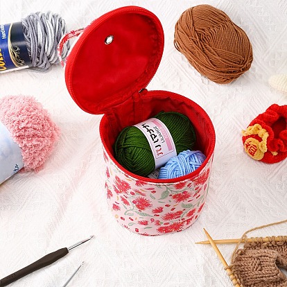 Sac seau à tricoter à fermeture éclair oxford à motif araignée rouge, lys/citron/rose avec poignée, organisateur de stockage de fil, sac à crochets et aiguilles à tricoter
