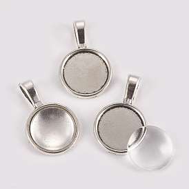 DIY Pendant Making, with Alloy Pendant Cabochon Settings and Clear Glass Cabochons, Flat Round