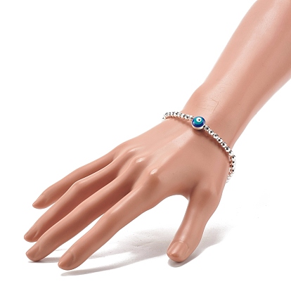 Bracelet extensible énergétique en perles d'hématite synthétique pour adolescente femme, mauvais œil alliage alliage émail perles bracelet, bleu moyen