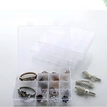 Polypropylene(PP) Bead Storage Container, with Adjustable Dividers and Lids, 14 Compartments, Rectangle