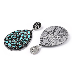 Synthetic Turquoise Big Pendants, with Polymer Clay Rhinestone, PU Leather and Gunmetal Plated Alloy Findings, Teardrop