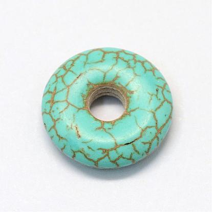 Synthetic Turquoise Gemstone Pendants, Donut/Pi Disc, Dyed