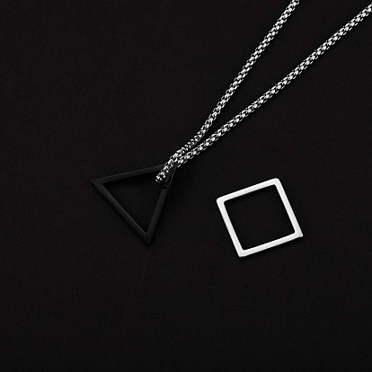 304 Stainless Steel Triangle & Rhombus Pendant Necklace with Box Chains, Punk Hip Jewelry for Women