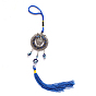 Alloy Owl Lucky Blue Turkish Evil Eye Pendant Wall Hanging Ornament, with Tassel, for Home Living Room Car Decoration