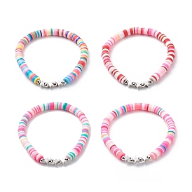 4шт 4 набор цветных браслетов ручной работы из полимерной глины, латунные браслеты из бисера в стиле преппи для женщин