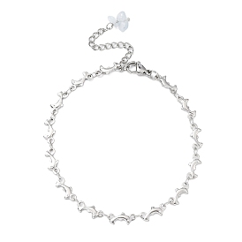 304 Stainless Steel Dolphin Link Chain Anklet, with Natural Aquamarine Chips Charms