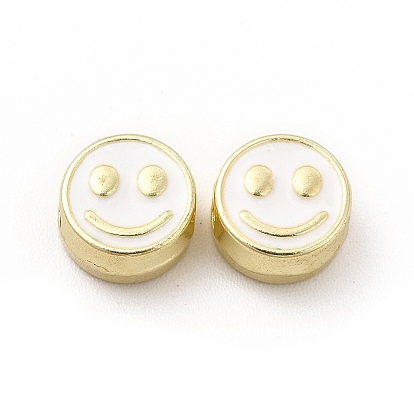 Perles d'émail d'alliage de placage de support, sans cadmium et sans nickel et sans plomb, plat rond avec motif de visage souriant
