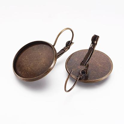 Brass Leverback Earring Findings, Flat Round, 34x22x9mm, Hole: 11x17mm, Tray: 20mm Inner Diameter