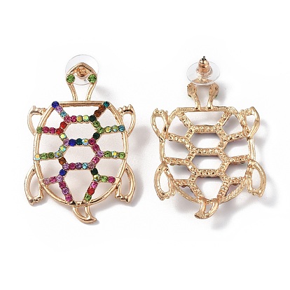 Alloy Stud Earrings for Women, with Colorful Rhinestone, Tortoise