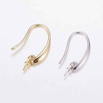 Brass Earring Hooks, For Half Drilled Beads, Long-Lasting Plated, Cadmium Free & Nickel Free & Lead Free