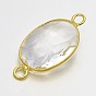 Gemstone Links Glass Links Connectors, with Golden Plated Brass Findings, Oval, 27x14x6mm, Hole: 2.5mm