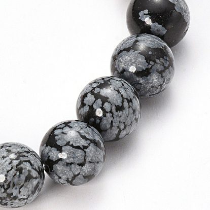 Natural Snowflake Obsidian Beaded Stretch Bracelets, Round