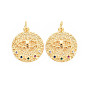 Rack Plating Brass Micro Pave Colorful Cubic Zirconia Pendants, with Jump Rings, Nickel Free, Flat Round with Evil Eyes