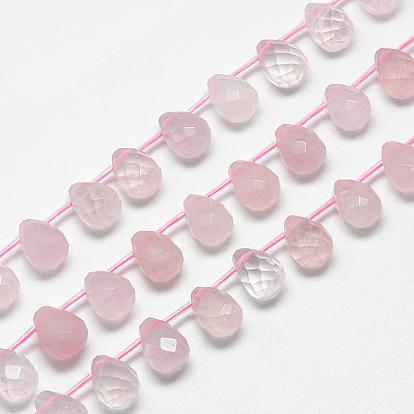 Natural Rose Quartz Beads Strands, Top Drilled Beads, Faceted Teardrop