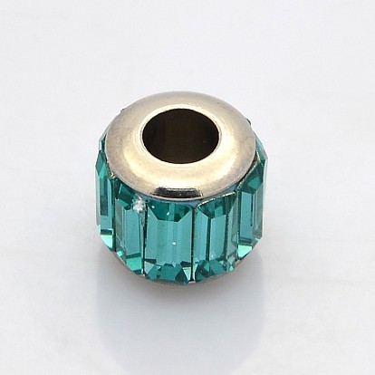 Colonne 304 verre en acier inoxydable perles européennes, facette, Perles avec un grand trou   , couleur inox