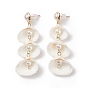 Natural Spiral Shell & Shell Pearl Dangle Stud Earrings, Brass Long Drop Earrings for Women