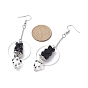 Acrylic Bear & Lampwork Heart Dangle Earrings, 304 Stainless Steel Long Drop Earrings