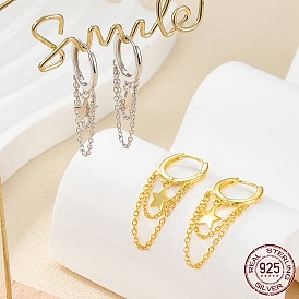 925 Sterling Silver Star & Chains Tassel Dangle Hoop Earrings for Women