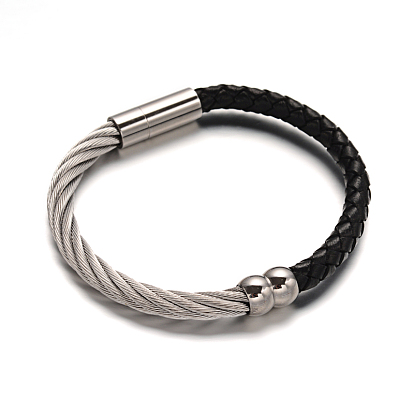 Bracelets de corde tressée en cuir, avec 304 accessoires en acier inoxydable, 52x60mm