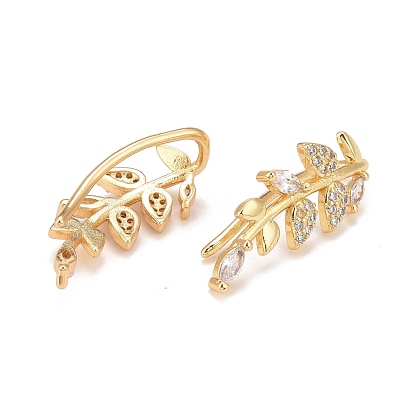Cubic Zirconia Leaf Dangle Earrings, Real 18K Gold Plated Brass Jewelry for Women, Lead Free & Cadmium Free
