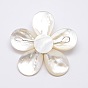 Natural White Shell Mother of Pearl Shell Flower Big Pendants, with Platinum Plated Brass Findings and Faceted Rondelle Glass Beads