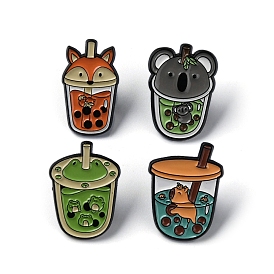 Fox/Koala/Frog/Capybaras Bubble Tea Zinc Alloy Brooch, Animal Drink Enamel Pins