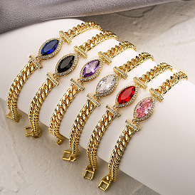 Bracelet de luxe en zircone géométrique pour femme, Bijoux de main en plaqué or et cuivre, mode française