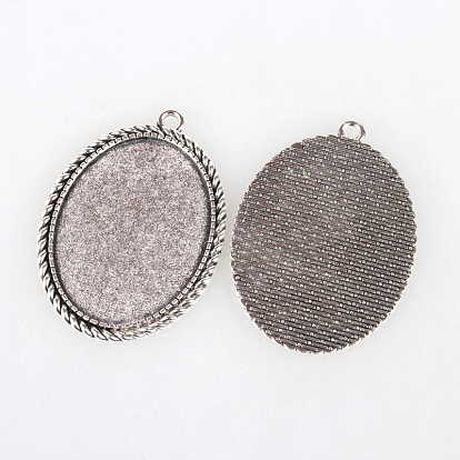 Tibetan Style Alloy Pendant Cabochon Settings, Cadmium Free & Lead Free, Oval, Tray: 40x30mm, 51x37x2mm, Hole: 3mm, about 100pcs/kg