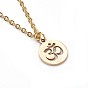 304 Stainless Steel Pendant Necklaces, Flat Round with Yoga/Ohm Pattern, Cardboard Boxes