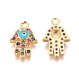Brass Micro Pave Cubic Zirconia Charms, with Enamel, Hamsa Hand/Hand of Fatima/Hand of Miriam with Evil Eye