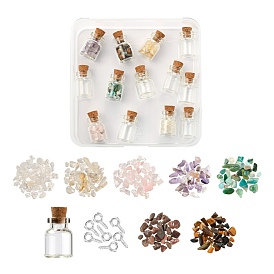 DIY Jewelry Making Kits, Including 70g Natural Gemstone Chip Beads, 28Pcs Jar Glass Bottles and Iron Screw Eye Pin Peg Bails