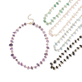 5 pcs 5 ensemble de colliers de perles de pierres précieuses mélangées naturelles de style, 304 bijoux en acier inoxydable pour femmes