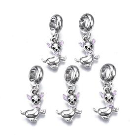 Alloy European Dangle Charms, with Enamel, Large Hole Pendants, Chihuahua, Cadmium Free & Nickel Free & Lead Free