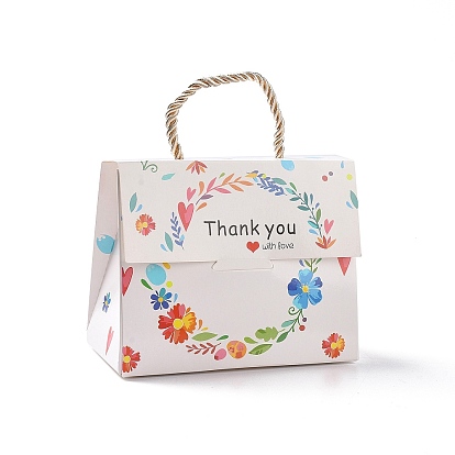 Coffrets cadeaux en papier rectangle avec corde à poignée, pour emballage cadeau, motif floral/papillon/marbre