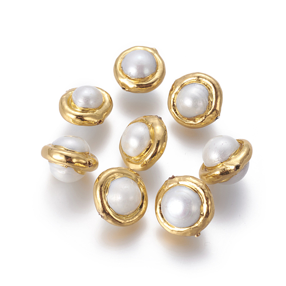 Natural Cultured Freshwater Pearl Beads, with Brass Findings, Celestial Body