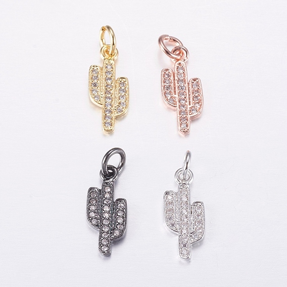 Brass Micro Pave Cubic Zirconia Charms, Cactus