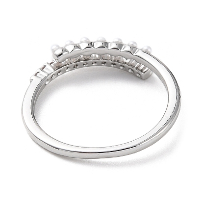 Кольцо-заколка с прозрачным кубическим цирконием и бусинами из искусственного жемчуга ABS, регулируемое кольцо из латуни