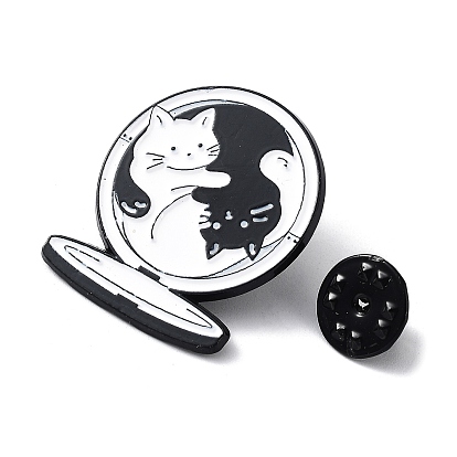 Cartoon Style Cat with Magnifying Glass/Goblet/Bowl Enamel Pins, Black Alloy Badge for Men Women