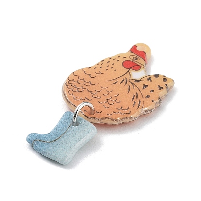 Chick/Food Acrylic Pendants, with Iron Finding, Sandy Brown