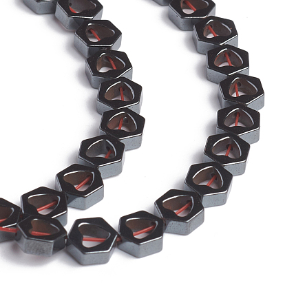 Non-magnétiques perles d'hématite synthétique brins, Les cadres de talon, hexagone avec coeur