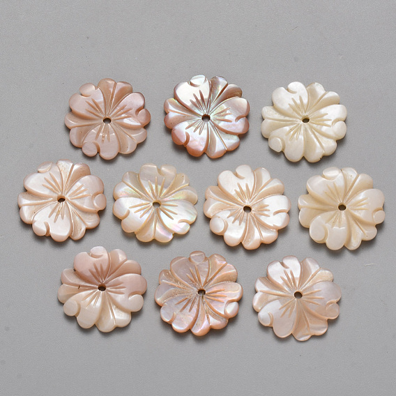 Perles naturelles de coquillage rose, fleur