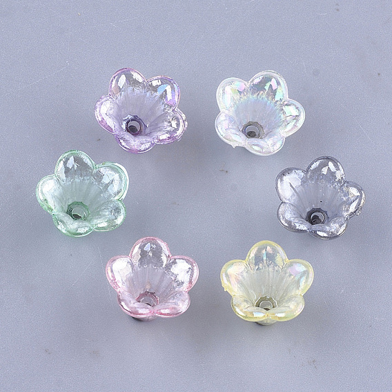 Transparentes bouchons acrylique de perles, perles de fleur de trompette, couleur ab , 5 pétales, fleur