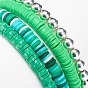 Handmade Polymer Clay Heishi Stretch Bracelet Sets, Alloy Enamel Pendant Charm Bracelets for Women, Dog Claw & Letter M & Apple & Eiffel Tower
