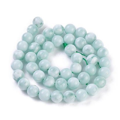 Brins de perles de verre naturel, bleu aqua, ronde