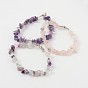 Natural Gemstone Bead Bracelets, with Rhinestone and Brass Lobster Claw Clasps, Platinum
