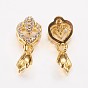 Long-Lasting Plated Brass Micro Pave Cubic Zirconia Ice Pick Pinch Bails, Heart with Leaf
